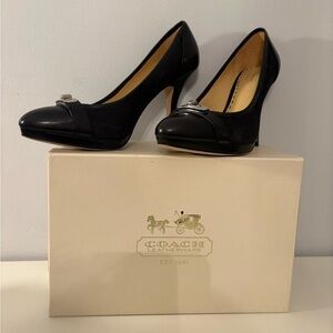 Coach Camille Black Heels Pumps Leather & Canvas Logo Size 8